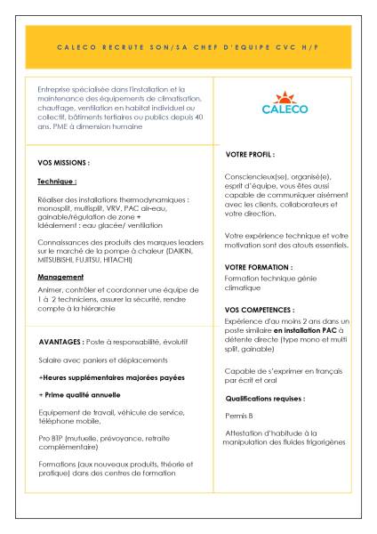 annonce emploi technicien caleco